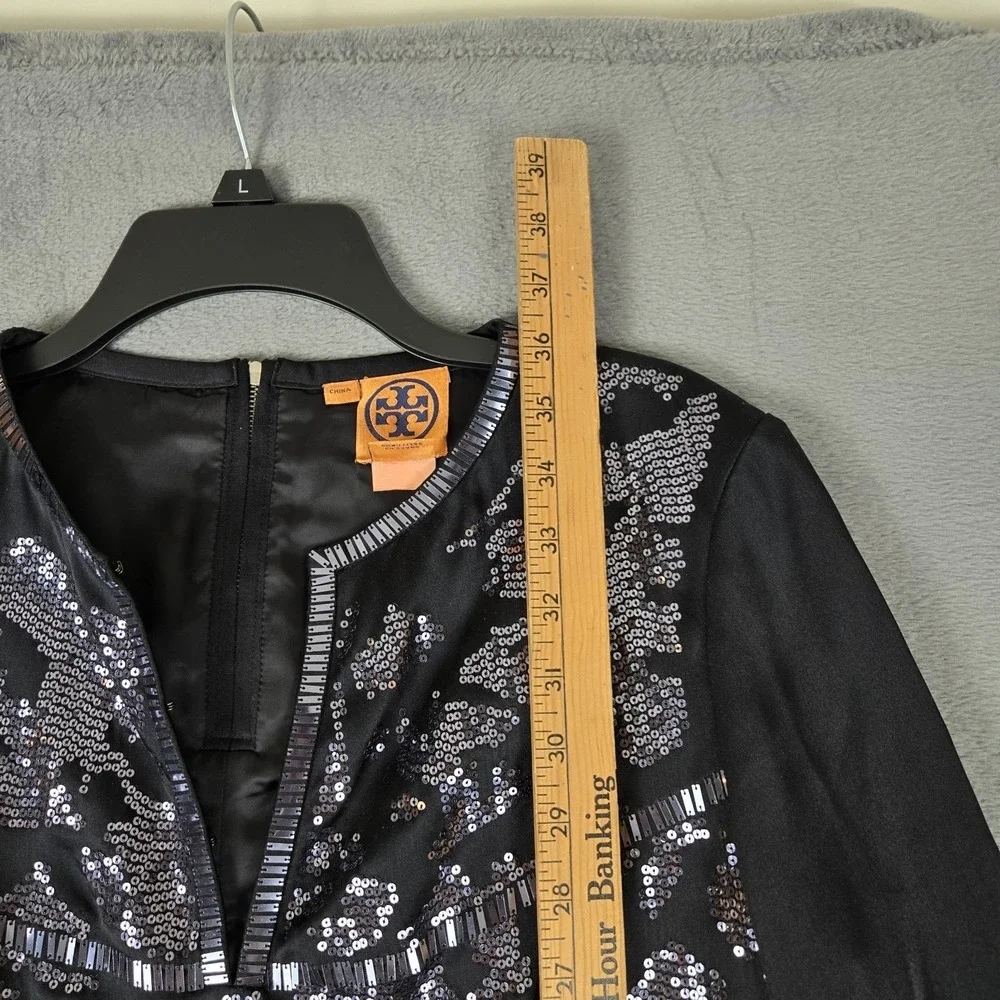 Tory Burch‎ Dress Women's 8 Silk Black Embellished Sequin Long Sleeve